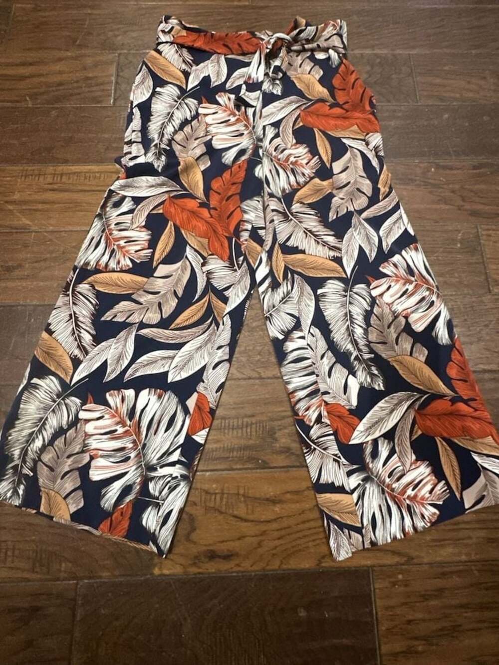 Women's‎ Tropical Leaf Print Wide Leg Tie Waist Pants